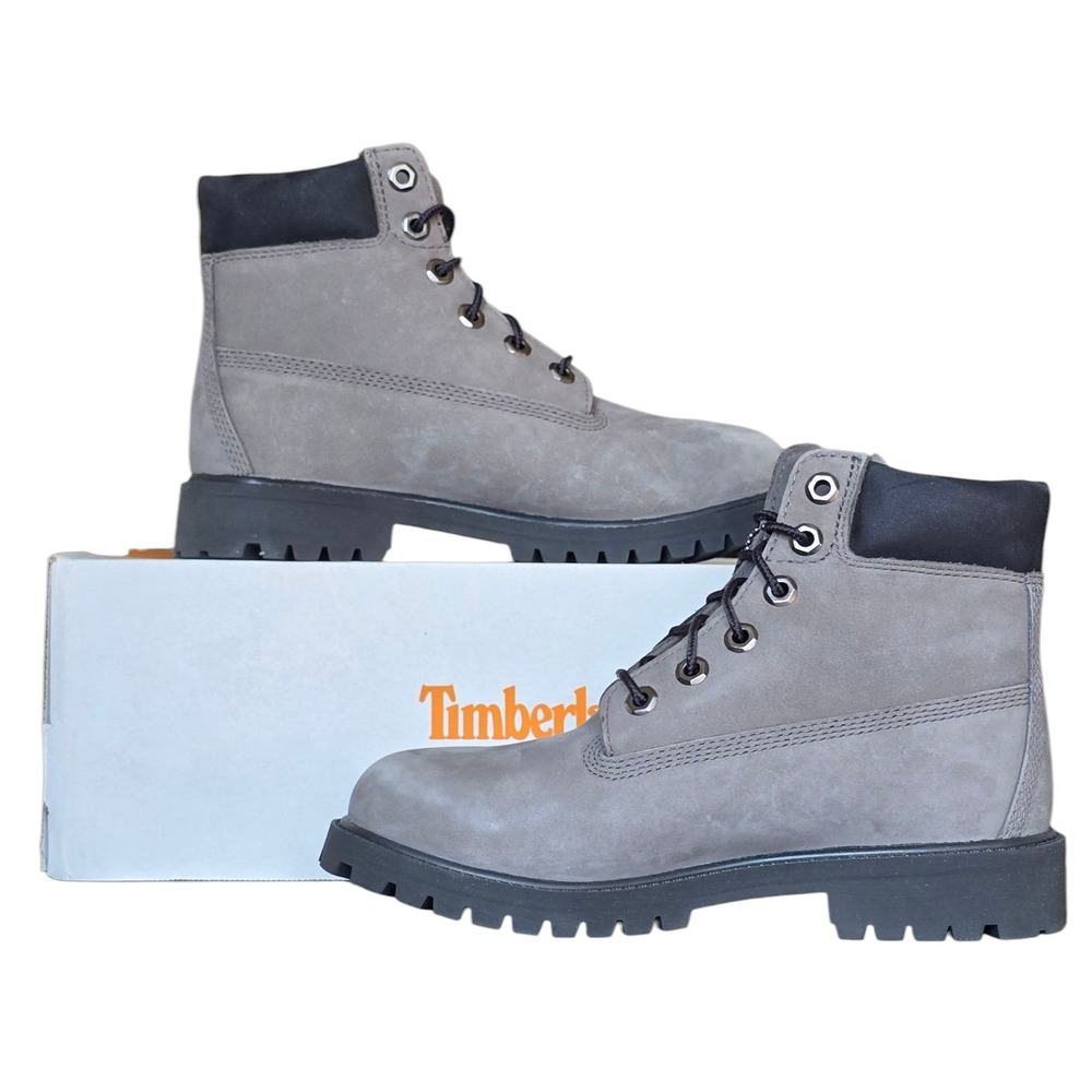 Timberland 6 Inch Premium Padded Collar Gray Nubuck Leather Boots
